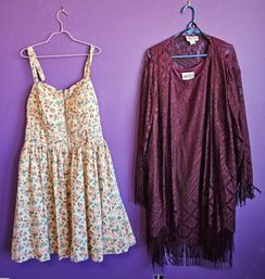 2 Dresses Incl SL Fashion Purple With Shawl Size 20w & New Tan, Pink & Floral Dress Size 2x