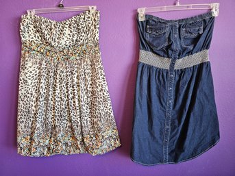 2 American Rag Girl Strapless Dresses Incl Leopard Print & Jean Style Sizes 2x