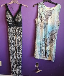 2 Dresses Incl Cj Banks Blue Paisley Dress Size 2x & New With Tags Style & Co Black & White Dress Size 2x