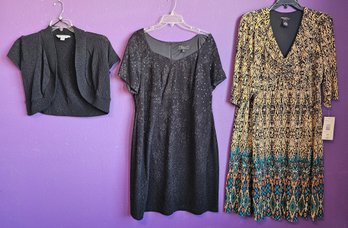 2 New With Tags Dresses Incl Dress Barn Black Sequin Dress Size 18, Robbie Bee Size 2x  Black Shawl Size 18