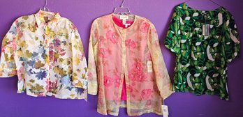 4 New With Tags Floral Mesh Blouses Incl Alfani (16w), Easy Spirit (1x), JM Collection (16w) & Notations (l)