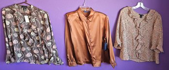 3 Blouses Incl 2 Lane Bryant Floral Brown/pink & Karen Scott Brown Blouse