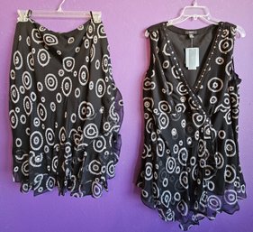 New With Tags Alfani Black/white Sequin Blouse & Skirt Set