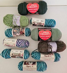 Lot Of Colorful Yarn Incl Dawn Sayelle Ombre, Yarn Bee Dreamy Chenille, Red Heart Super Saver & More