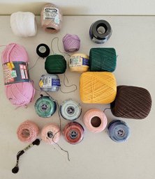 Lot Of Pink, Blue, Green Crochet Threads By Omega, DMC & More