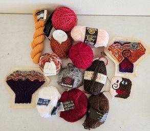 Lot Of Colorful Red, Orange, Pink Yarn Incl Lion Brand Jiffy, Reynolds & More. Includes Partial Projects