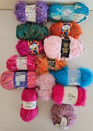 Lot Of Colorful Pink, Blue, Orange Yarn Incl Yarn Bee, Lion Brand Velvet Spun & More