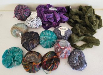 Lot Of Colorful Green, Purple Mohair & Wool Roving/yarn