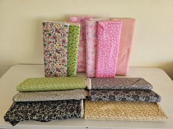 Assortment Of Mostly Pink/green Fabric Yardage Incl Flannel & Cotton