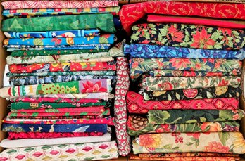 Lot Of Fun Holiday Theme Yardage Fabric Incl Red/green/gold Mostly Cotton
