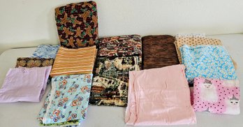 Large Assortment Of Yardage/quilt Fabric Incl Patterned Cotton, Flannel, Christmas, Floral, Striped & More