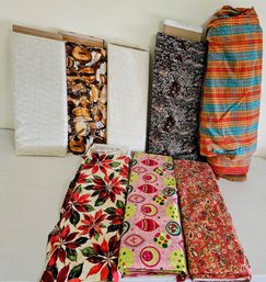 Lot Of Yardage Fabric On Bolts Incl Plaid, Paisley, Poinsettias & More. Mostly Cotton