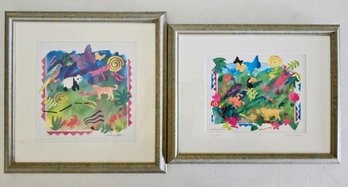 2 Colorful Animal Prints Numbered 9/25 Signed By Artist Sheila Golden