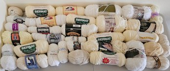A Large Lot Of Mostly Acrylic Yarn In Whites And Creams