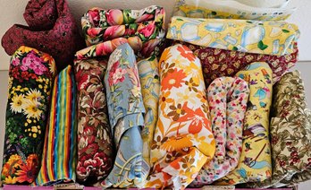 Lot Of Yardage Fabric Incl Mostly Cotton Floral, Striped, Lemonade & More