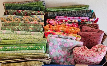 Lot Of Yardage Fabric Incl Mostly Cotton Quilting Greens, Pinks, Floral, Patterned & More