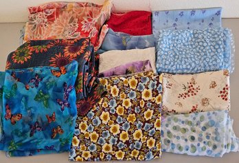 Lot Of Yardage/scrap Fabric Incl Blouse, Mesh, Floral, Patterned & More
