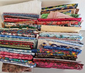 Lot Of Yardage/scrap Quilting Fabric Incl Mostly Cotton Blue, Red, Patterned, Solid & More