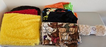 Assortment Of Scrap Fleece Fabric Incl Patterned, Solid Colors, Shag Rug Yardage & More