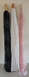 3 Large Yardage Rolls Of Drapery Fabric Incl Beaded, Embroidered Floral & More