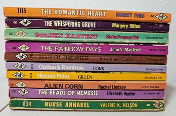 10 Harlequin Romance Books Incl The Romantic Heart, The Whispering Grove, Golden Harvest & More