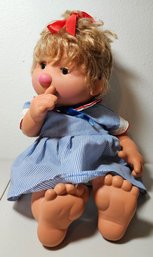 Vicma Baby Doll With Fabric Body, Plastic Head/hands/feet In Blue Striped Dress