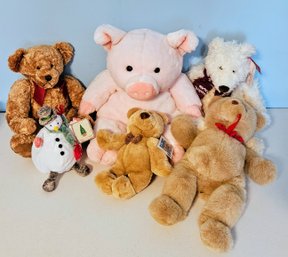 A Collection Of Cute Plush Animals Incl. Large Pink Pig, Bears And Snowman. By Animal Alley, Russ And More