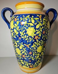 Blue, Yellow & Orange Large Ceramic Decorative Vase With Handles