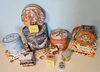 Assortment Of Vintage Tins Incl Christmas, Candy, Cookies & More