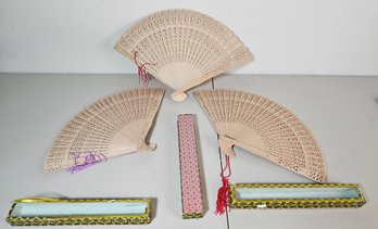 Lot Of Wooden Hand Fans With Boxes