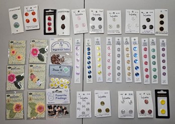 Assortment Of New Buttons Incl Colored, Embroidered Flower Applications & More