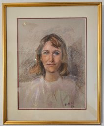 Woman Portrait Print With Artist Signature Dated 99 In Gold-tone Metal Frame