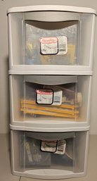 3 Drawer Plastic Storage With Mostly New Office/craft Supplies Incl Post It Notes, Crayola Paint & More