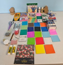 Assortment Of Craft Supplies Incl Origami Paper, Colored Pencil, Hot Glue Gun, Geometric Set & More
