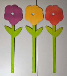 3 Wooden Painted Flowers
