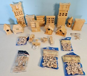 Assortment Of Wooden Bird Houses, Doll Houses, Trinket Boxes, Airplanes & More