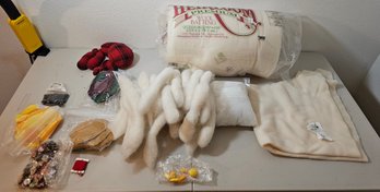 Assortment Of Crafting Material Incl Mohair/wool, Felt Bear Materials, Wool Batting & More