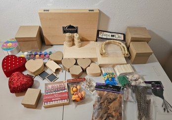 Assortment Of Wooden & Cardboard Craft Supplies Incl Mostly Trinket Boxes & More