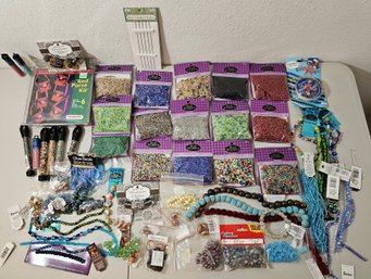 Large Lot Of Mostly New Glass Beads Incl Seed Beads, Crystal, Designed Glass, Felt & More