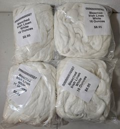 4 New Bleached Irish Linen White Wool Packages, 16ox Each