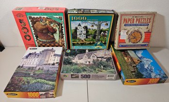 Assortment Of Mostly 1000pc Puzzles Incl Rose Art, World's Best Paper Puzzles & More