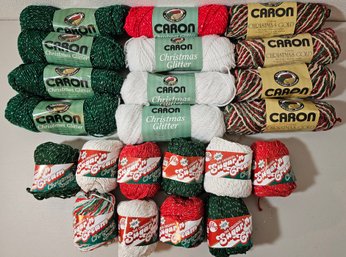 Assortment Of New Christmas Glitter Yarn Incl Caron And Sugar & Cream