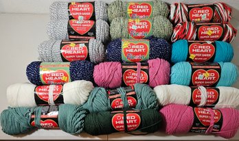 Assortment Of Red Heart Acrylic Yarn Incl Fiesta, Chunky, Multicolor & Solid Color