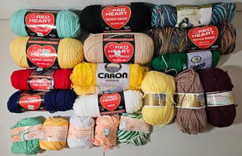Assortment Of Mostly Acrylic Yarn Incl Red Heart, Caron, Peaches & Cream Cotton & More