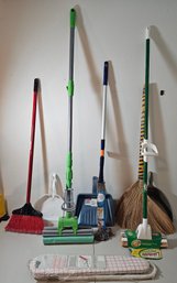 Cleaning Supplies Incl Unique Broom, Dust Pans, Sponge Mop & More