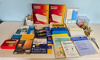 Misc Lot Of Office Supplies Including Envelopes, Folders, Desk Organizer, Label Makers, Note Paper & More