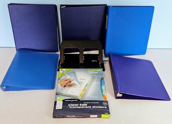 Office Supplies Incl 3 Ring Binders, 3 Hole Punch & Folders