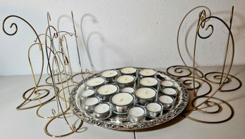 Metal Ornament Holders, Metal Circle Platter & Tealight Candles
