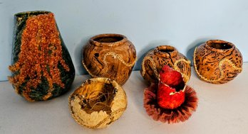 Amazing Lot Of Handmade Decorative Bowls/vases Signed By Artist Incl Green Sea Mermaid, Natural & More