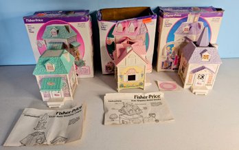 3 Vintage Fisher Price Precious Places Houses With Original Boxes, No Magnetic Keys Or Attachments